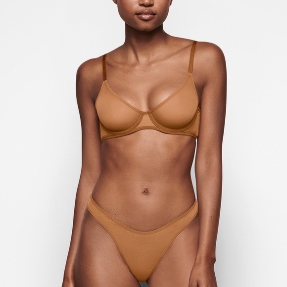 Skims ultra fine mesh scoop bra in bronze - Picture 1 of 8